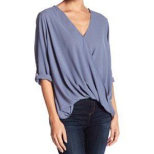 Lush Wrap Surplice Draped Cross Front High/Low Tunic Blouse